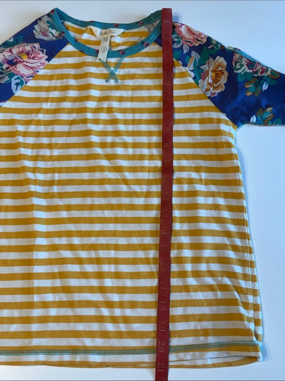 Matilda Jane Yellow Royal Blue Flor Striped Raglan Matching Leggings sz 12VGUC